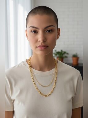 Panacea Gold Double-Layer Paperclip Chain Necklace - Women Jewelry | NWT